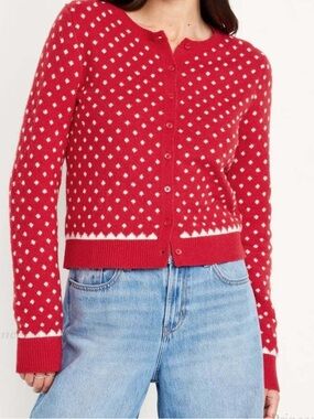 Old Navy Red and White Polka Dot Button Cardigan